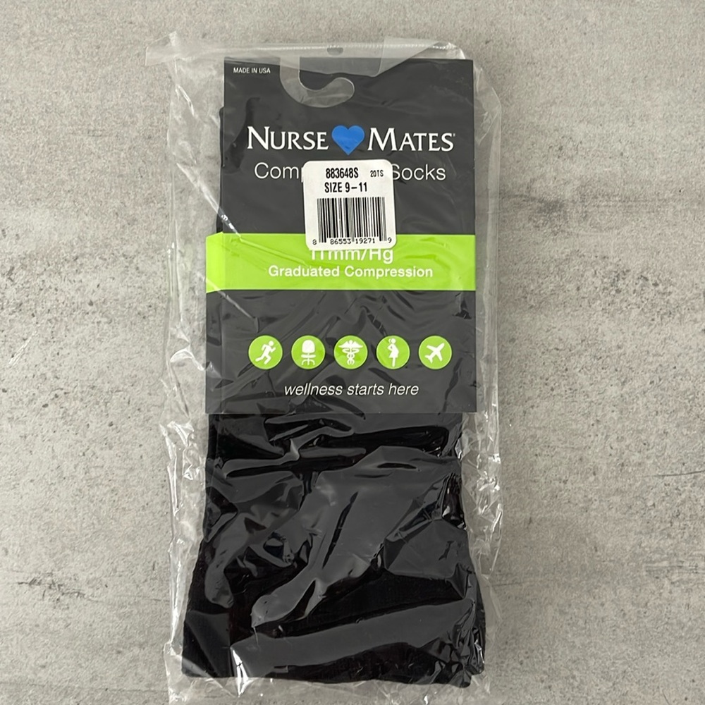 Nurse Mates Graduated Compression Socks, Size: 9-11, Black